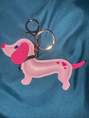 Pink Dachshund Dog Keychain Charm